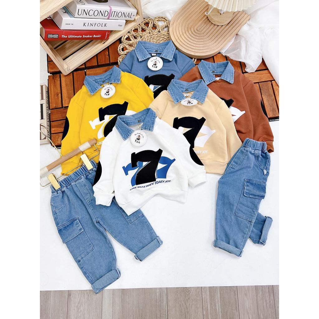 Set bộ nỉ da cá phối quần Jean sịn sò BINO Kids, set bộ hu đông đi học đi chơi cho be strai 10-20kg