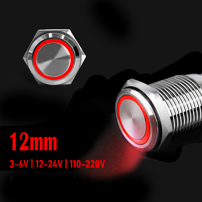 Nút nhấn công tắc tự khóa 12mm Vỏ INOX chống thấm nước