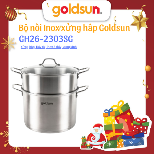 Bộ Nồi Inox 3 Đáy Xửng Hấp Luộc Gà Goldsun GH26-2303SG (30cm) Dùng Mọi Bếp - Chính Hãng