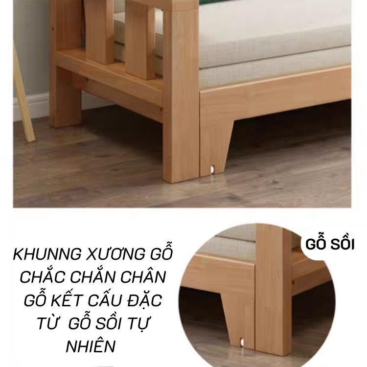 Giường Gấp Gọn Thành Sofa, Giường Kéo 3 Cấp Độ Chất Liệu Gỗ Sồi Tự Nhiên 1,2m x1.92m Khung Gỗ Chắc Chắn BH 12 tháng Tặng Đệm + Gối