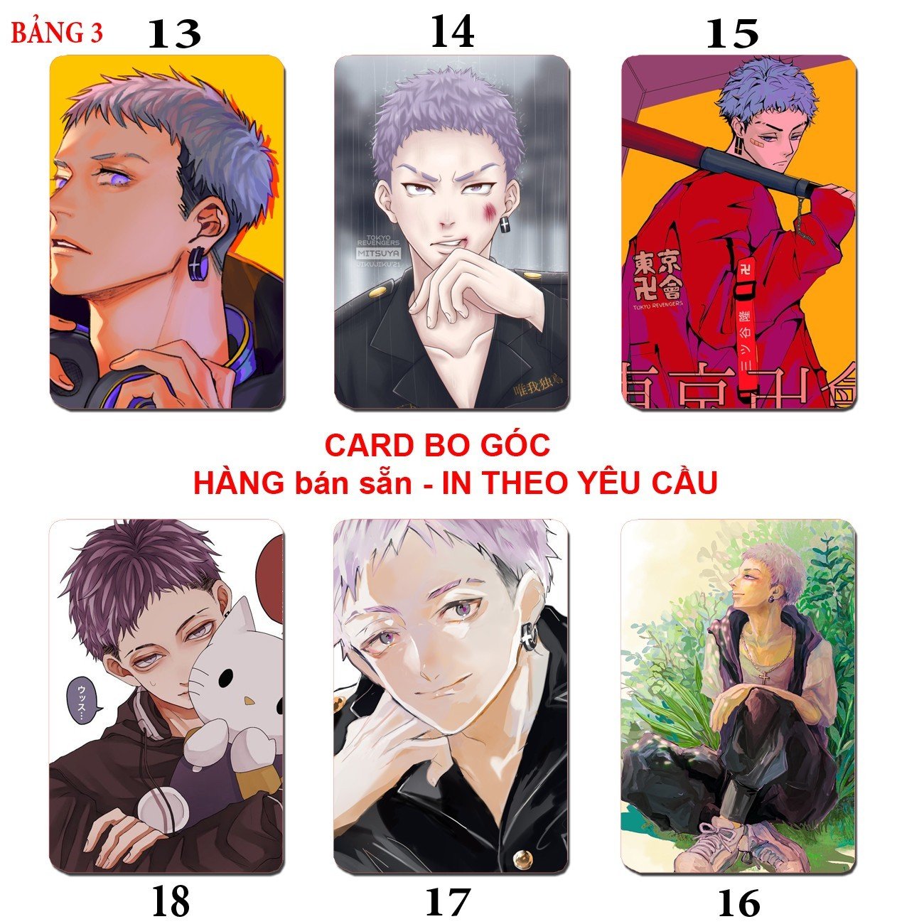 Card bo góc Takashi Mitsuya Tokyo Revenger 6 ảnh khác nhau/ Thẻ card Takashi Mitsuya anime Tokyo Revengers