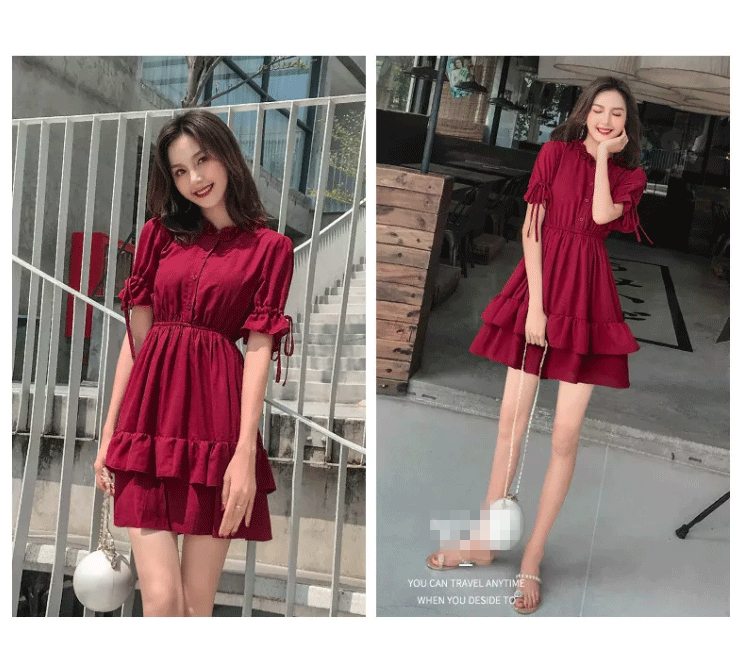 CHENGRUI Đầm voan nữ mùa hè 2023 váy mùa hè nữ sinh phiên bản Hàn Quốc lỏng lẻo nhỏ lưới váy nàng tiên đỏ