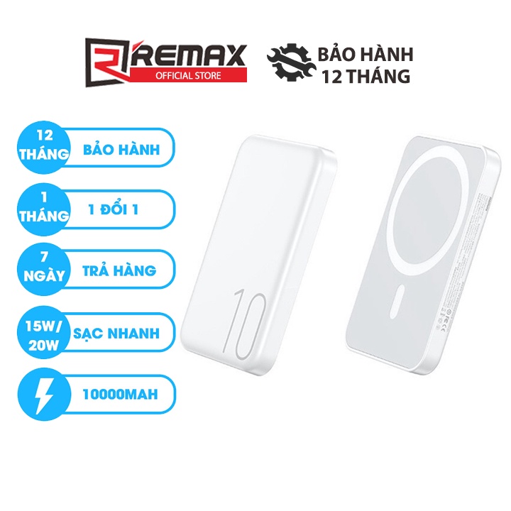 Sạc dự phòng không dây từ tính Remax RPP-65, 10000mAH hỗ trợ sạc nhanh PD20W - Hàng Chính Hãng