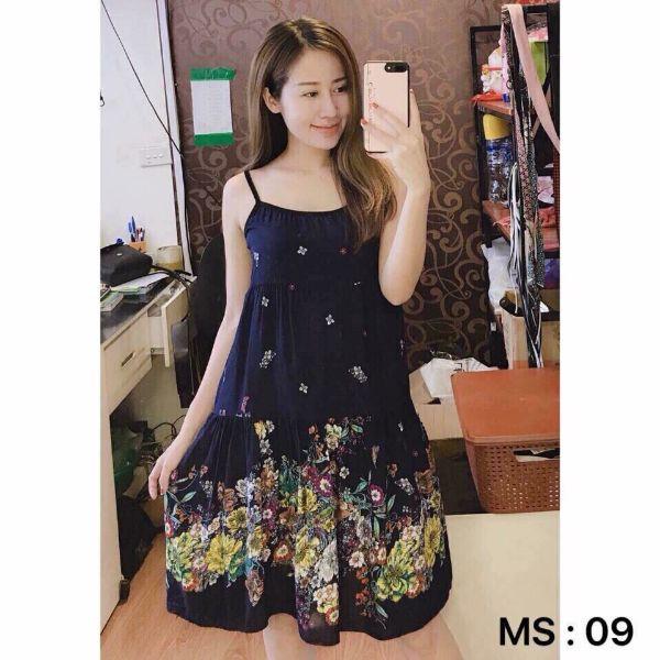 , đầm bầu lanh 2 dây chất mát cho mẹ từ 40-65kg