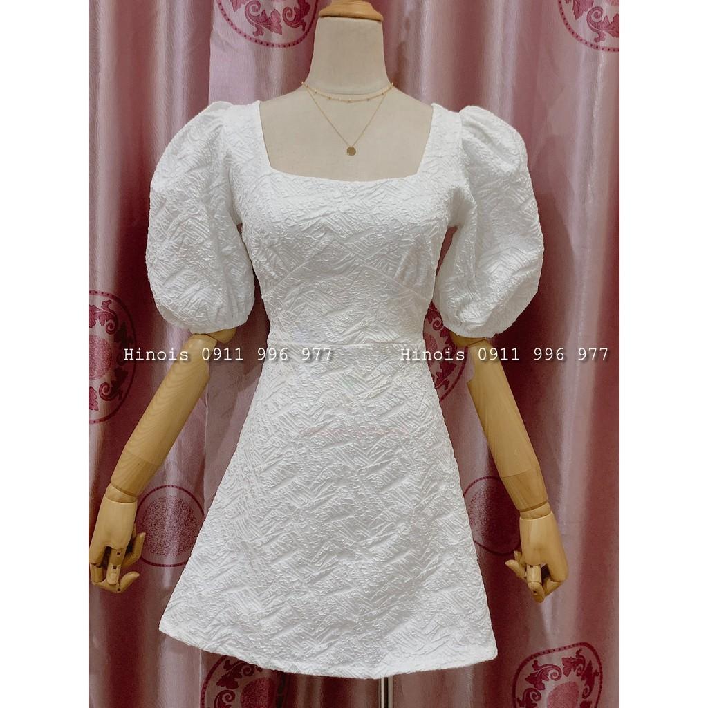 Đầm Dáng Xoè Ngắn Đầm Gấm Xốp Tay Phồng Hở Lưng Có Dây Thắt Lưng 2 Màu Trắng - Đen - KÈM HÌNH THẬT&VIDEO