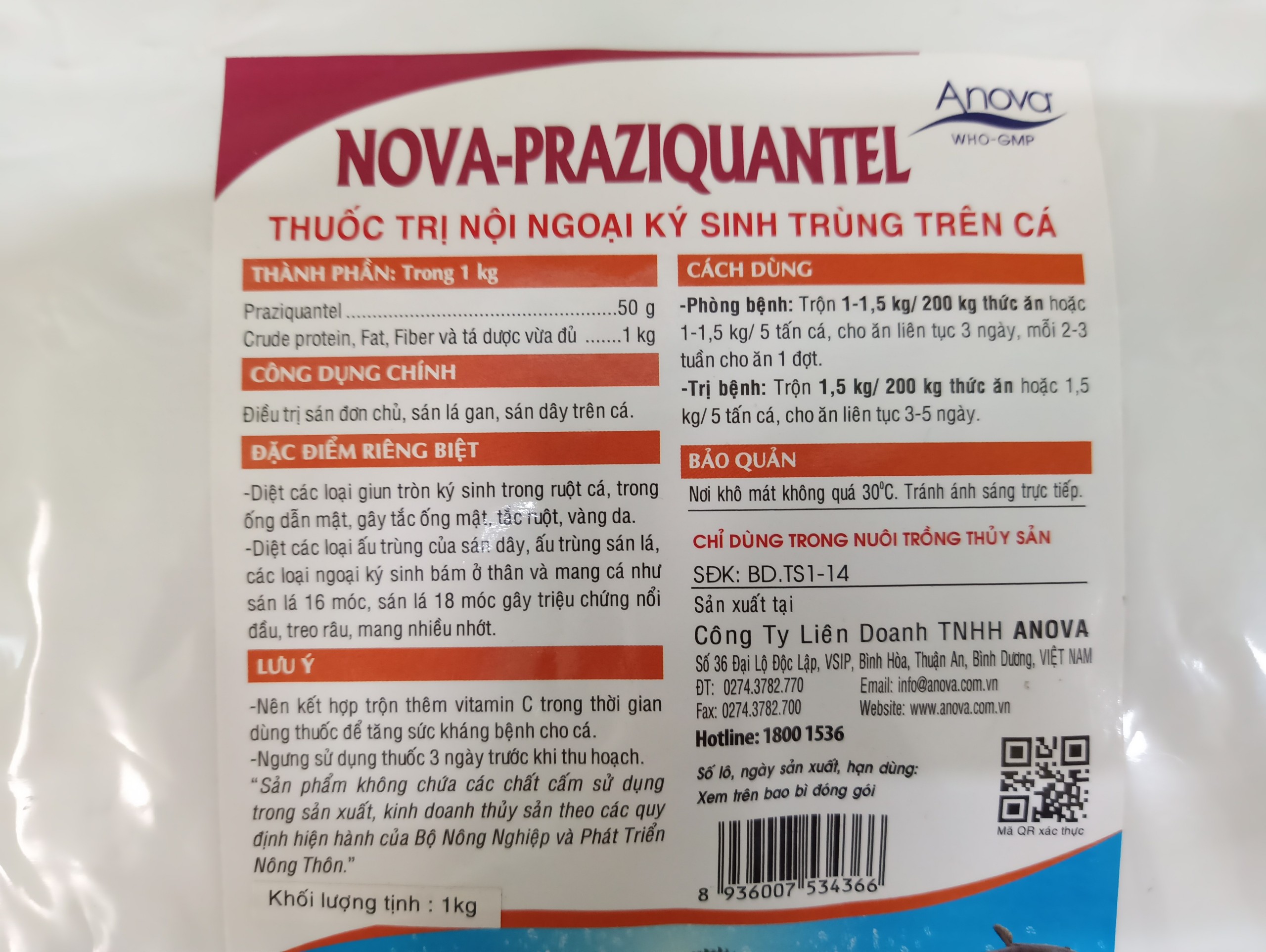 Thuốc Ngăn Ngừa Nội Ngoại Ký Sinh Trùng Trên Cá Nova – Praziquantel (Gói 1kg)