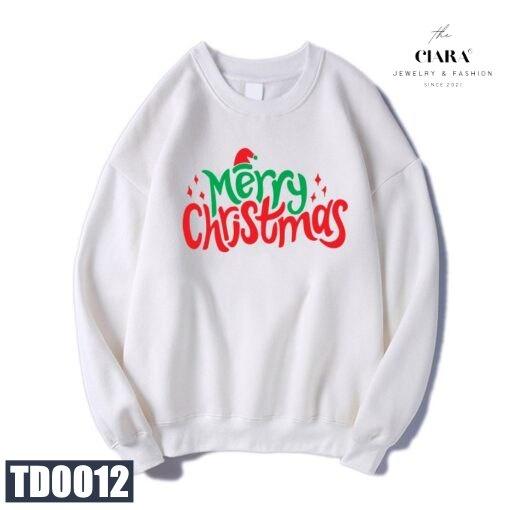 Áo Thun Sweater Noel Áo Thun Nam Nữ Tay Dài Merry Christmas CIARA Chất Thun Vay Cá Dày, Mịn Màu Đỏ