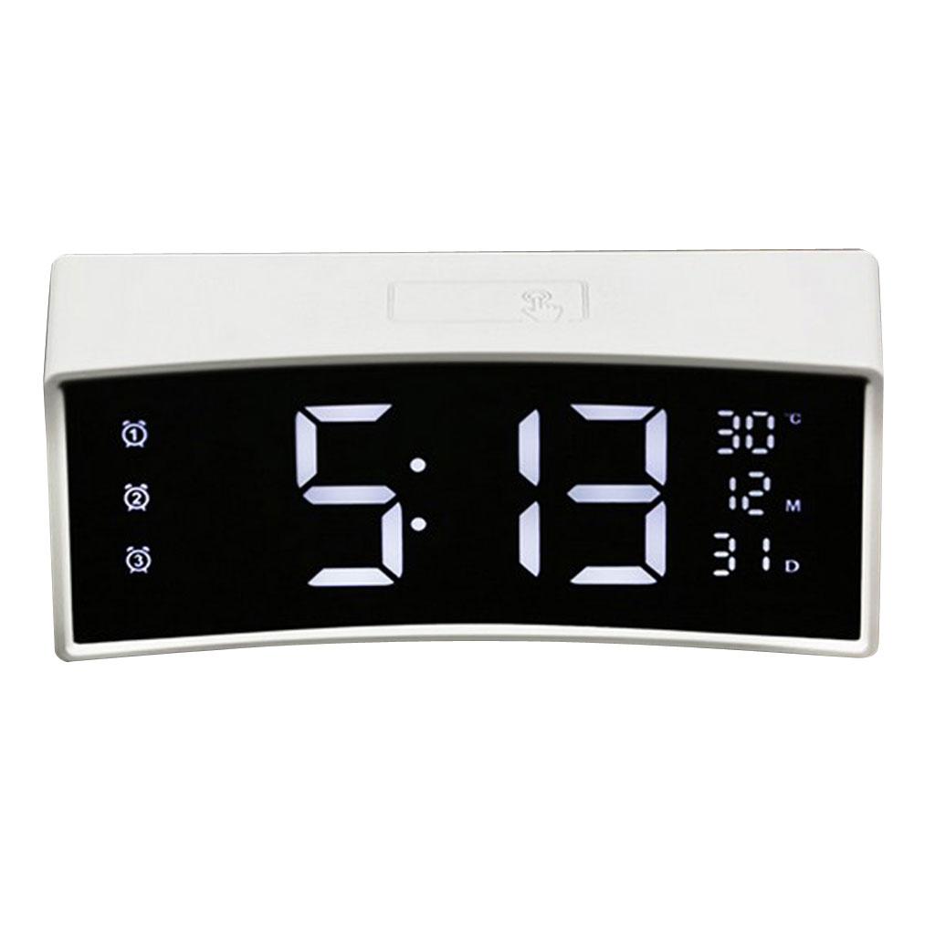 Multifunctional Arc-shaped LED Screen Electronic Digital Alarm Clock White