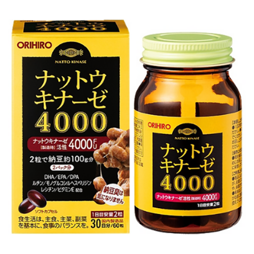 Viên uống hỗ trợ điều trị đột quỵ NATTO KINASE 4000 FU Orihiro (60 viên)