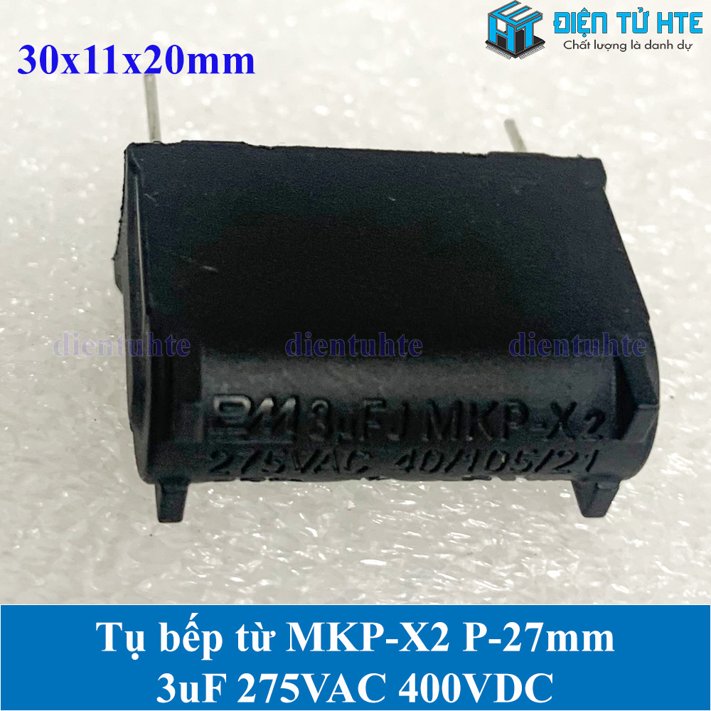 Tụ bếp từ MKP-X2 3uF 275VAC 400DC pitch 27mm Đen size 30x11x20mm