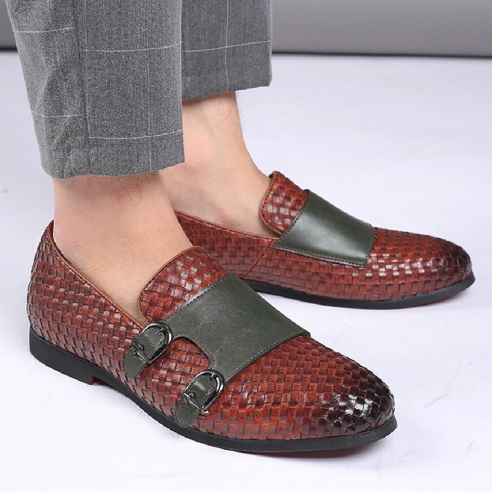 Men's large size loafer shoes, peas shoes, fashion woven leather shoes, casual shoes, one pedal men's shoes