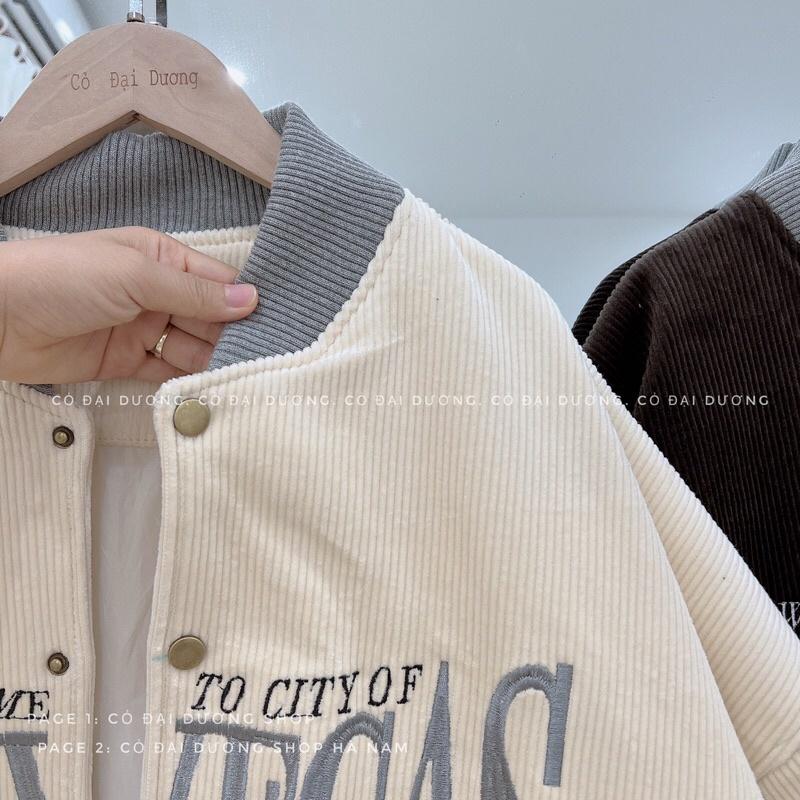 Áo khoác bomber Unisex Nhung Tăm Thêu LASVEGAS Chống Nắng Form Rộng 2 Lớp SENAVA