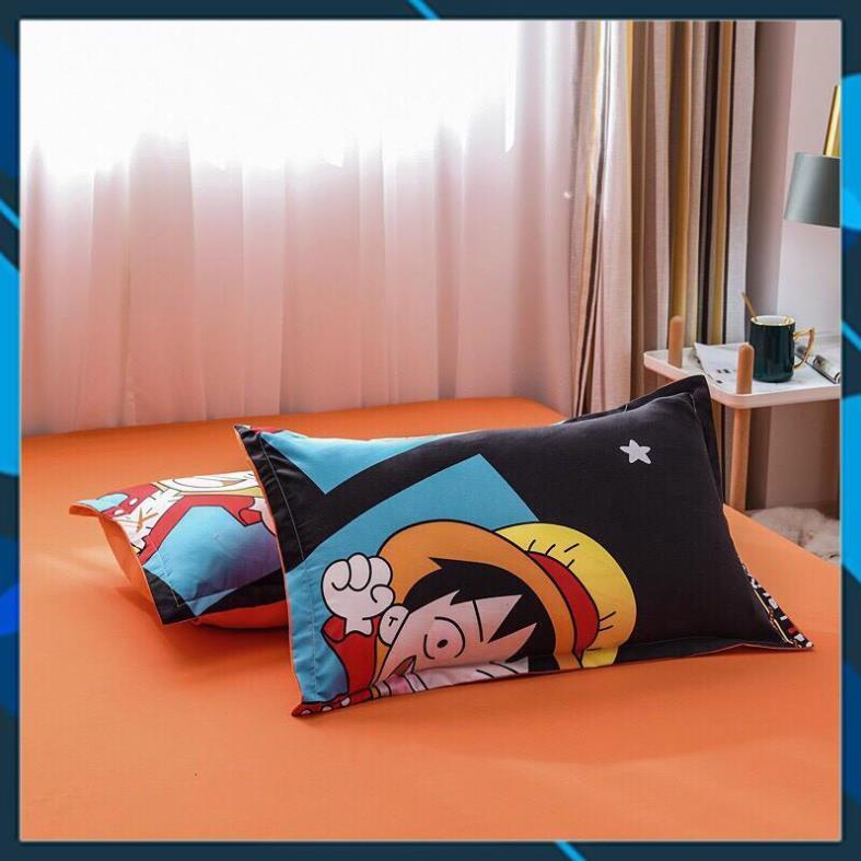 Bộ chăn ga gối Cotton poly Bedding Lufy mũ rơm, vỏ chăn mền, drap nệm và 2 vỏ gối