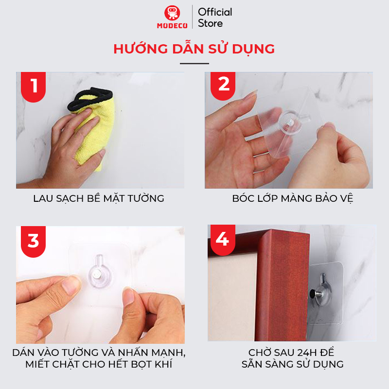 Móc Dán Tường Treo Tranh Siêu Dính Modeco - Khung Ảnh, Đồng Hồ, Đồ Decor Đa Năng - Không Cần Khoan Đục