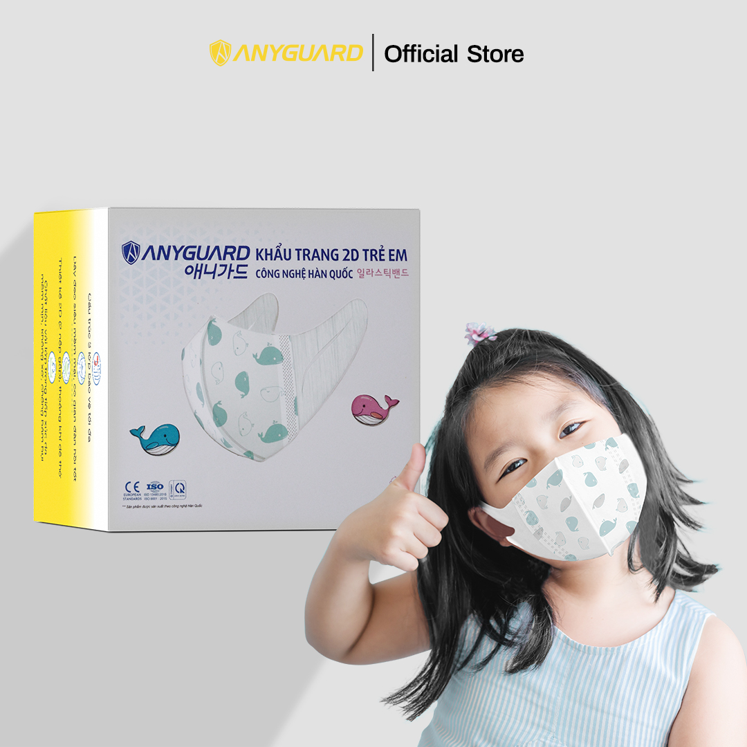 Hộp Khẩu Trang 2D Trẻ Em 3 Lớp ANYGUARD Chính Hãng - Lọc 99% Vi Khuẩn - Họa Tiết Cá - Dành Cho Bé Từ 2 Đến 4 tuổi - Đạt Tiêu Chuẩn QCVN 01:2017/BTC, ISO 9001:2015, ISO 13485:2016