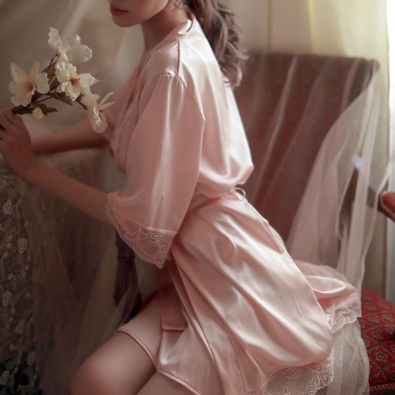 [Rose Sleepwear] Áo choàng ngủ lụa sang chảnh cao cấp tặng quần chip ren