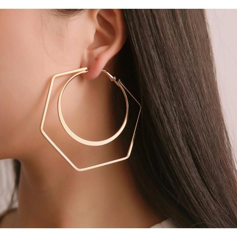 Bông tai 2 lớp hình thoi hình tròn