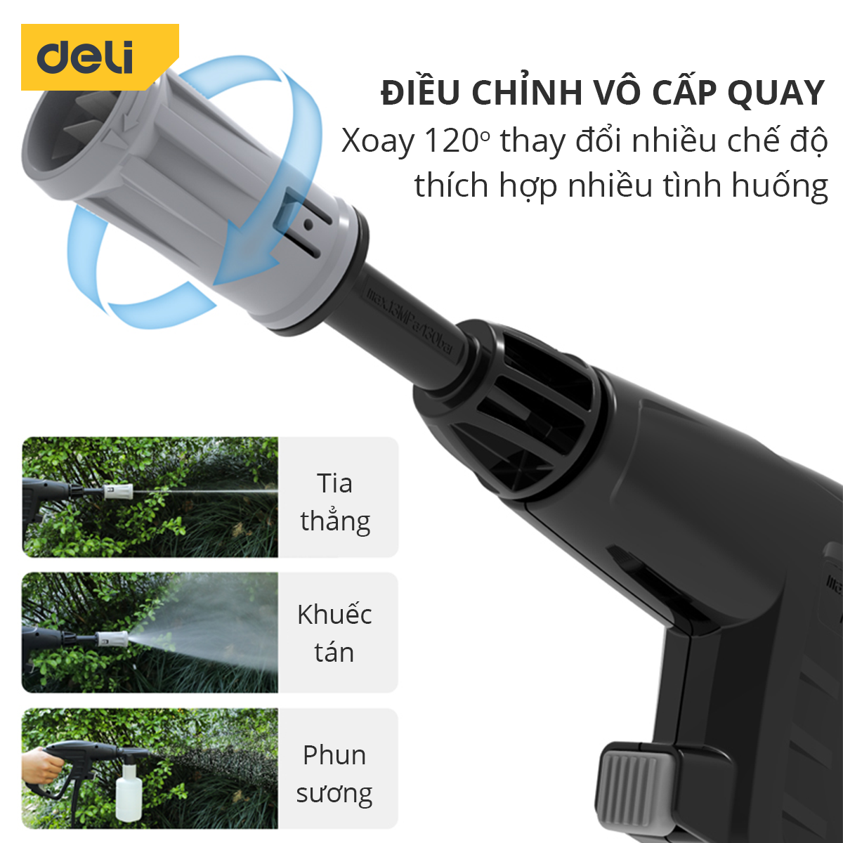 Máy Rửa Xe Mini Deli Công Suất Lớn - Tiết Kiệm Điện Năng, Phun Rửa Đa Năng - DL882201