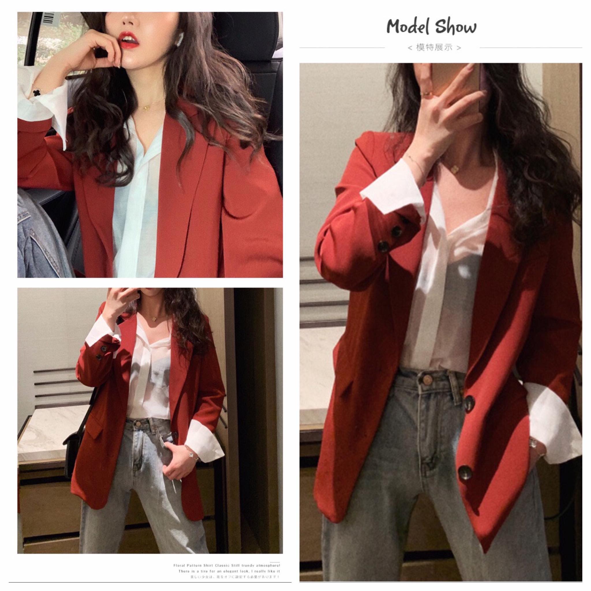 Áo khoác Blazer thời trang thiết kế đơn giản màu Đỏ gạch cao cấp cho nữ