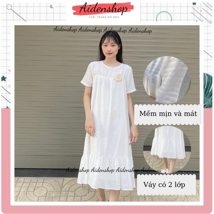 Váy bầu thiết kế công sở mát Aidenshop Đầm bầu dự tiệc dài 2 lớp mùa hè VB22