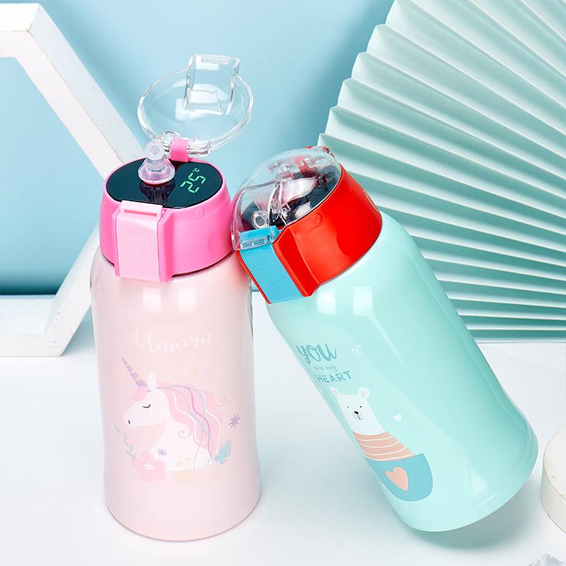 550ML Hoạt Hình Giữ Nhiệt Màu Cốc Tập Uống Cho Bé Kỳ Lân Bình Giữ Nhiệt Chân Không Thép Không Gỉ Childen Di Động Dễ Thương Ống Hút Nước Với túi