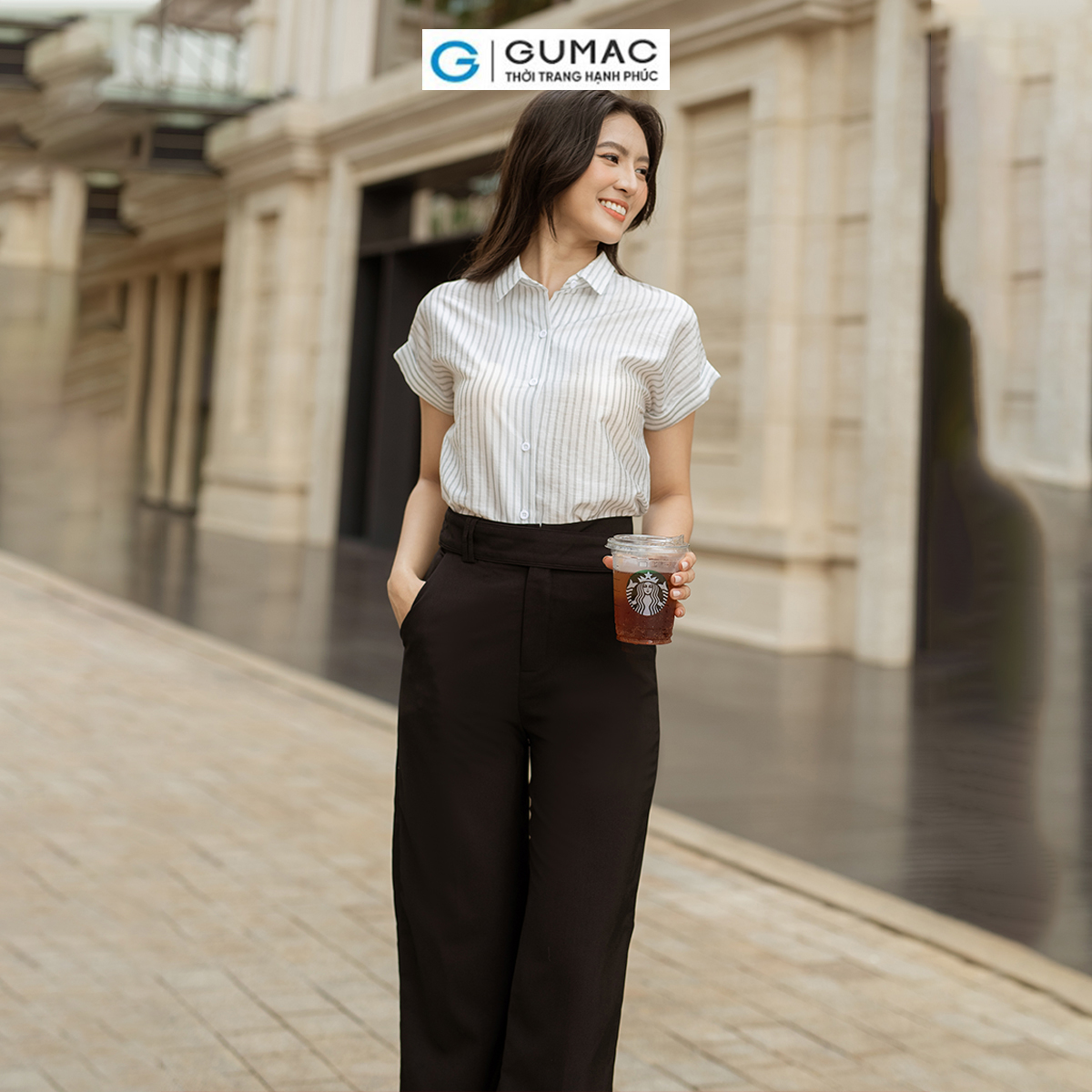 Áo sơ mi nữ tay liền vải xô mềm mát thời trang GUMAC AD06064