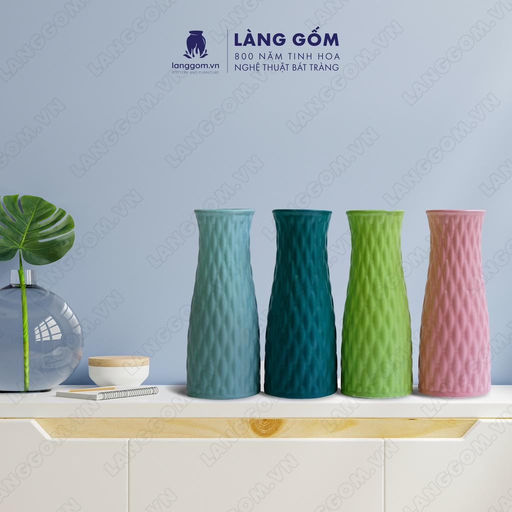 Bình hoa, lọ hoa Gốm sứ Bát Tràng cao cấp Men mát giỏ đan dùng làm quà tặng, trang trí - Làng Gốm Bát Tràng