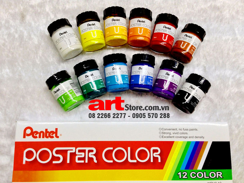 Màu Postercolor Pentel Hộp 12 màu 30ml