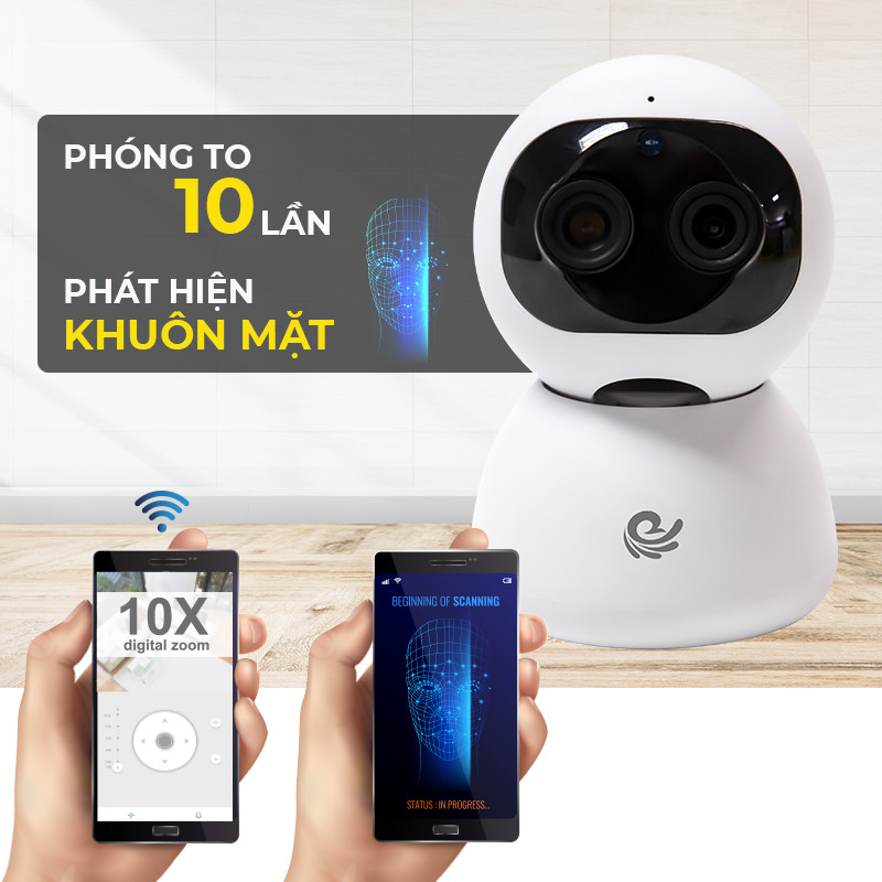 Camera Ip Trong Nhà Việt Star Quốc Tế Model CC2023, Độ Phân Giải FULL HD 2K, Zoom 10X, Dùng APP CARECAM PRO - Hàng Chính Hãng