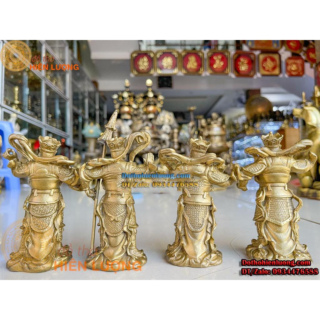 Bộ Tượng Phật Tứ Đại Thiên Vương Màu Vàng Bằng Đồng Đẹp Cao 12cm