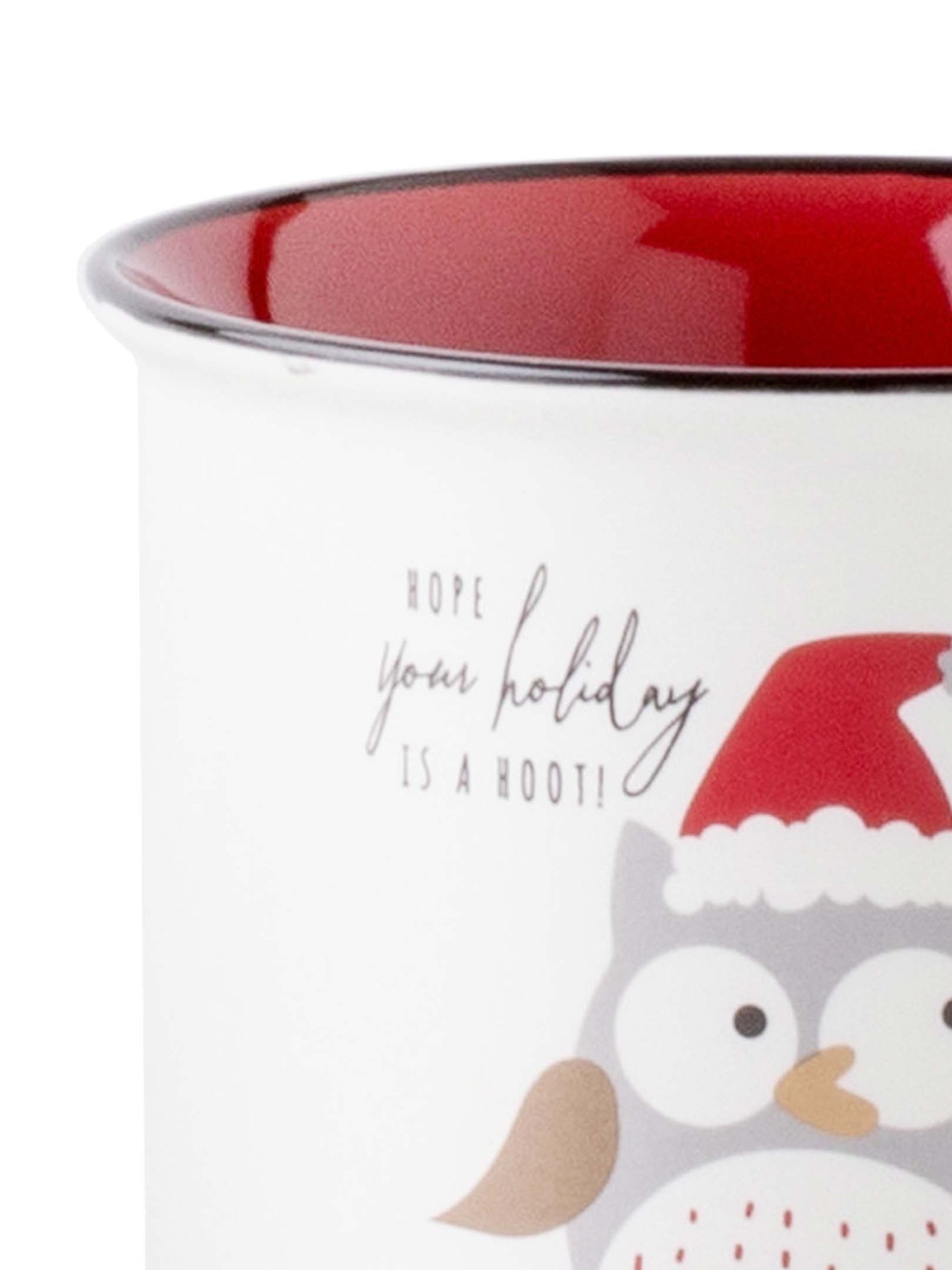 Cốc sứ tráng men hình họa tiết Cú đội nón noel 360ml