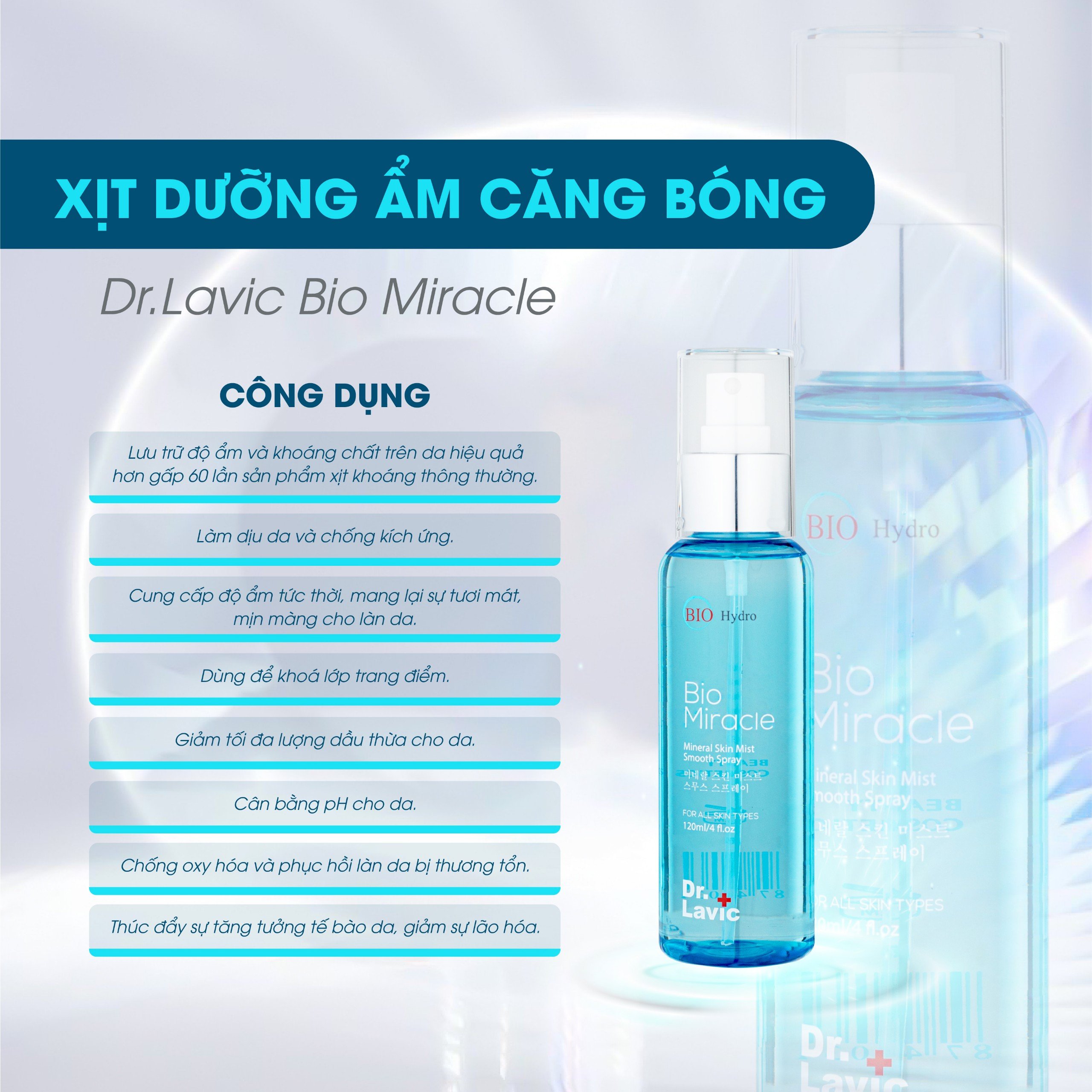 Xịt khoáng mặt dưỡng ẩm Dr.Lavic Bio Miracle dưỡng da cấp nước công nghệ USA 120ml DR933