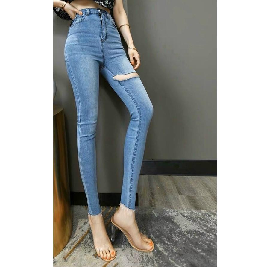 Quần Jean Nữ Lưng Cao Co Giãn Rách QJ4579