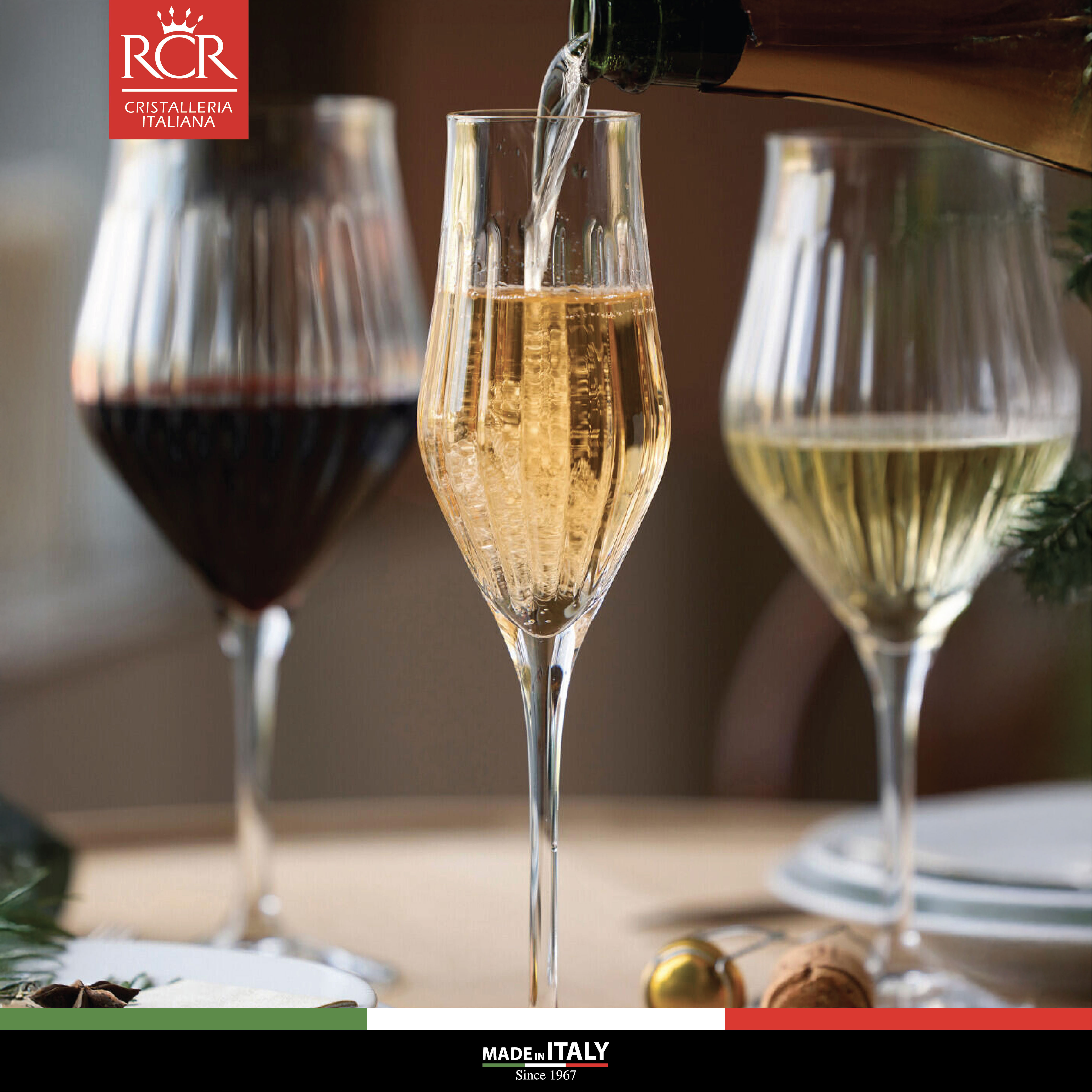 Ly Uống Champagne, Sparkling Wine Thuỷ Tinh Pha Lê Không Chì Ý RCR Crystal Timeless - Timeless Flute 230 ml