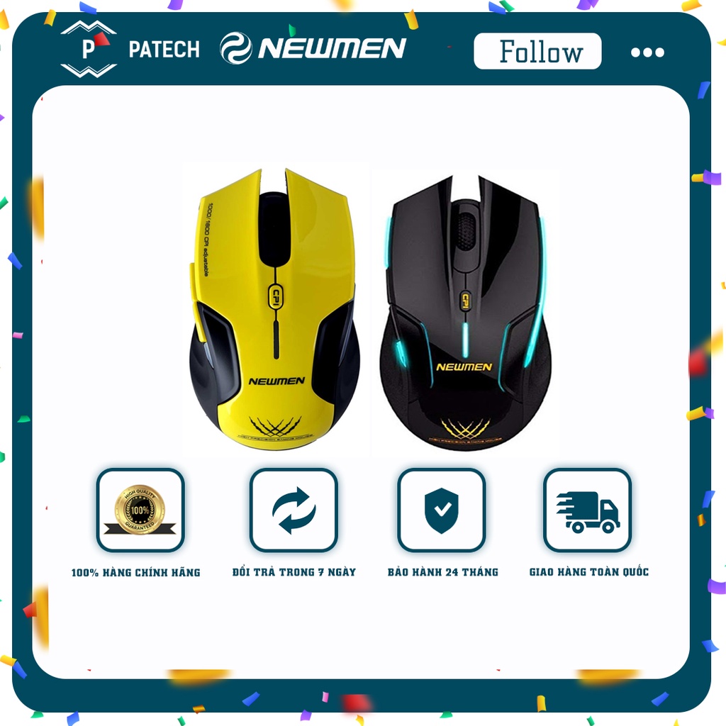 Chuột không dây Newmen E500,kết nối 2.4Ghz,1600DPI,công thái học đối xứng,tuỳ chỉnh trọng lượng -Hàng Chính Hãng, bảo hành 24 tháng