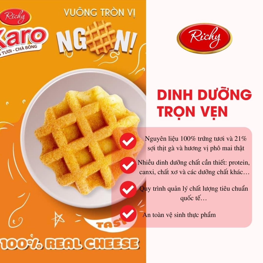 Combo 8 Bịch Bánh Karo Richy Phomai Hoàng Kim Sợi Gà