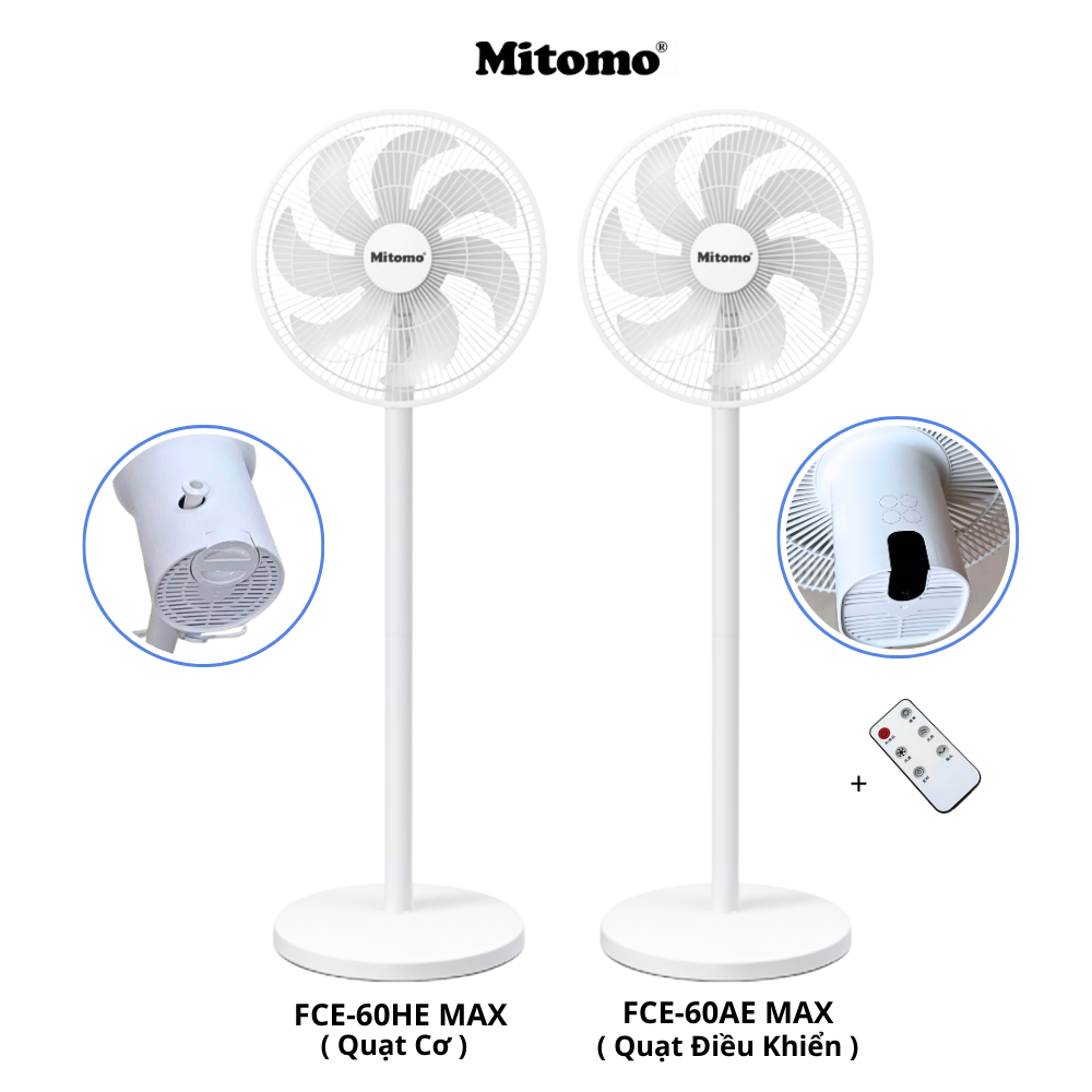 Quạt đứng cao cấp Mitomo FCE-60AE MAX – Điều khiển phím cơ, 3 tốc độ gió hàng chính hãng