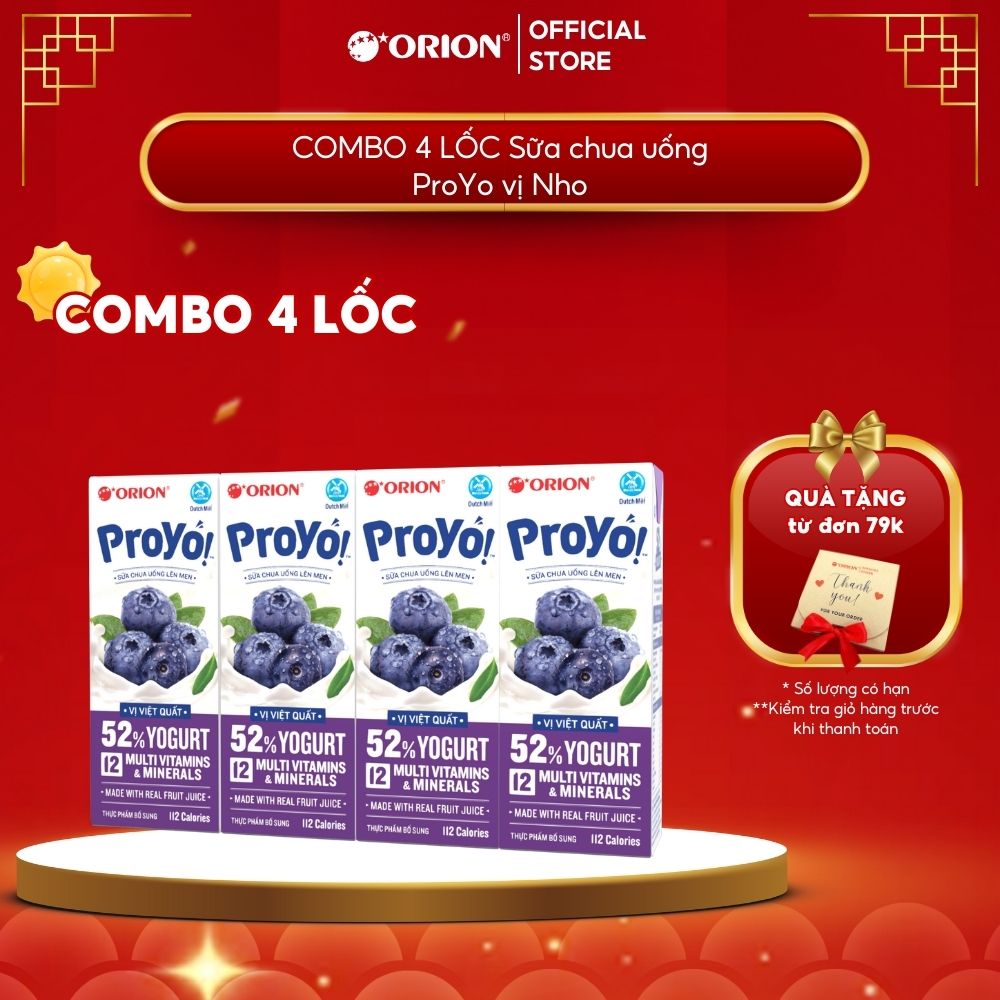 COMBO 4 LỐC Sữa Chua Uống ORION ProYo vị Việt Quất 180ML