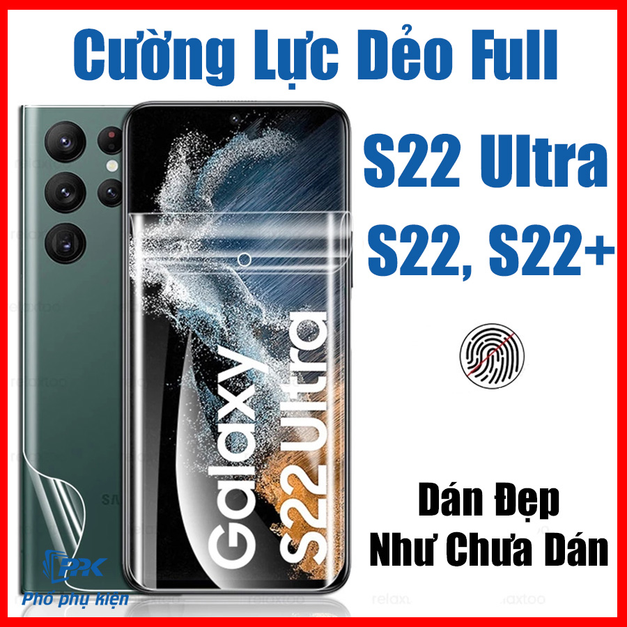 Bộ dán cường lực dẻo cho Samsung S22 Ultra full trước sau cao cấp, dùng cảm biến vân tay siêu nhạy