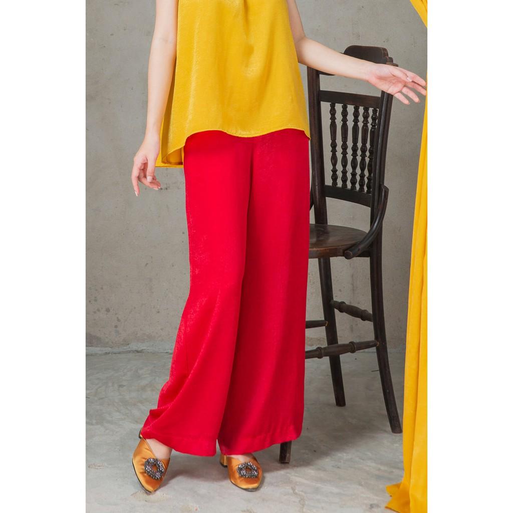 KIOBI – Quần dài Tứ Quý form suông lưng cao, ống rộng, lưng thun, vải lụa nhung 4 màu - KIQ1911DO