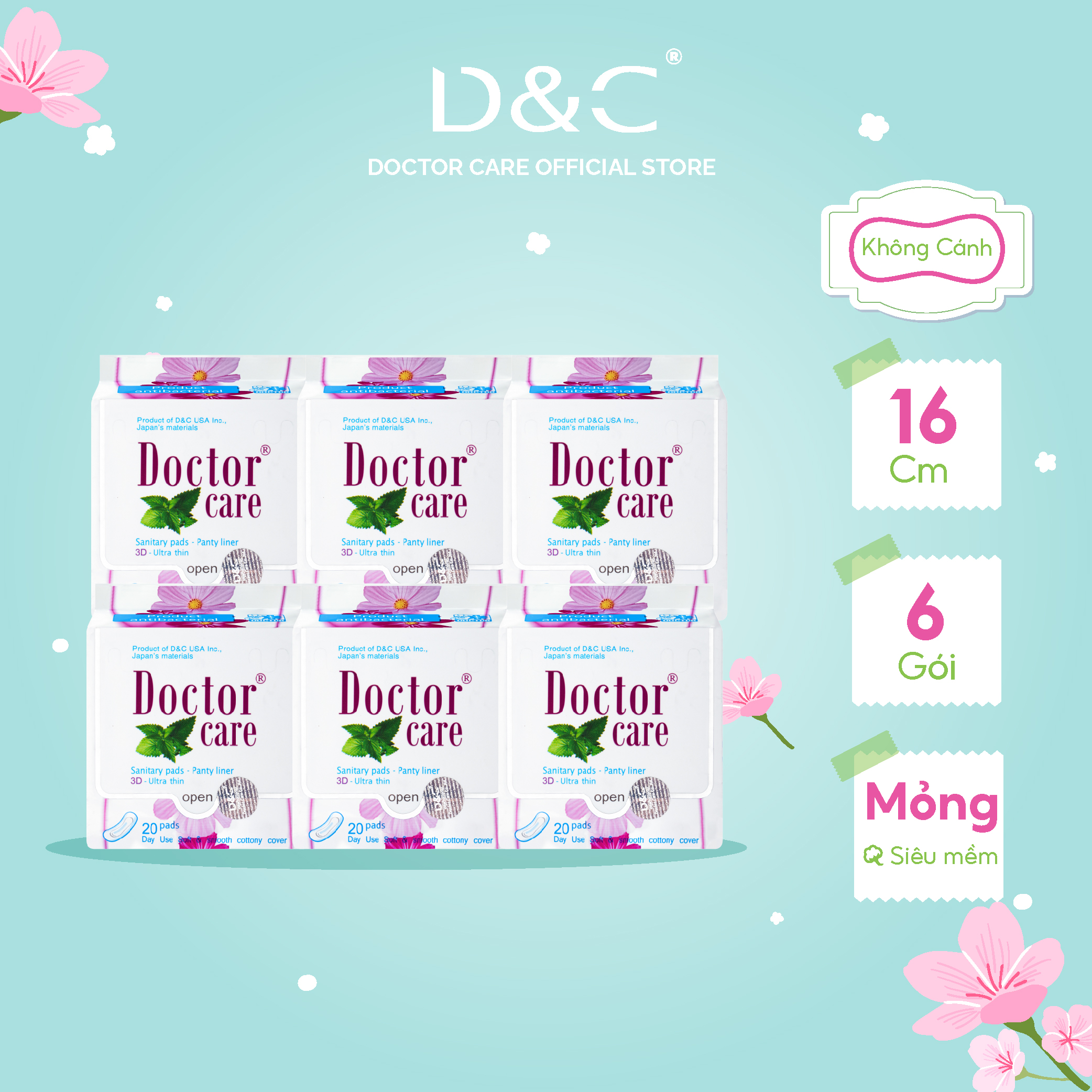 Combo 6 Băng vệ sinh hàng ngày  thảo dược Doctor Care 16 cm siêu khô thoáng cả ngày dài