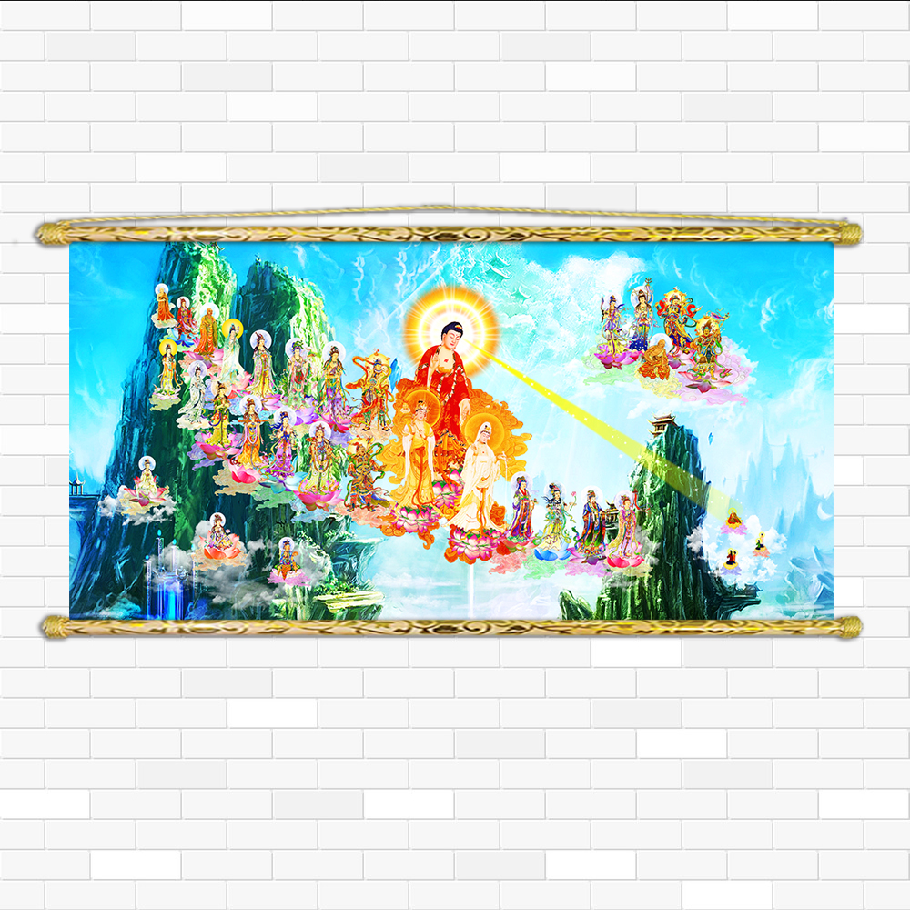 Tây Phương Tiếp Dẫn - Chất liệu Vải canvas nẹp sáo gỗ - Có sẵn phụ kiện treo tranh TD706