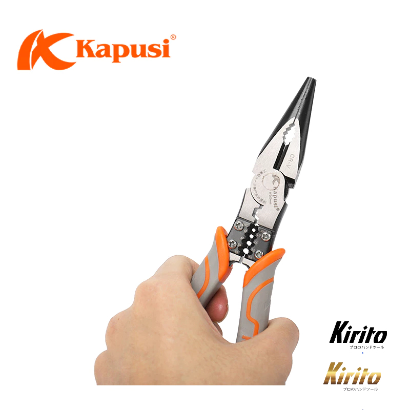 Kìm nhọn đa năng 9inch 225mm KAPUSI Japan K-8068, thép CRV độ cứng cao lưỡi kìm sắc