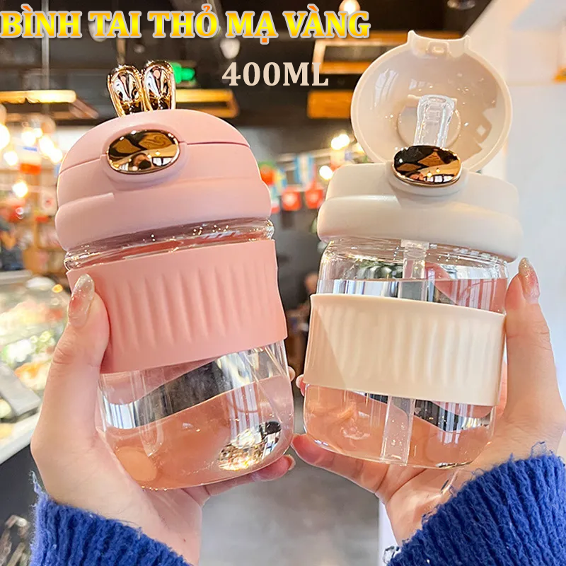 BÌNH ĐỰNG NƯỚC TAI THỎ MẠ VÀNG 400ML -HT