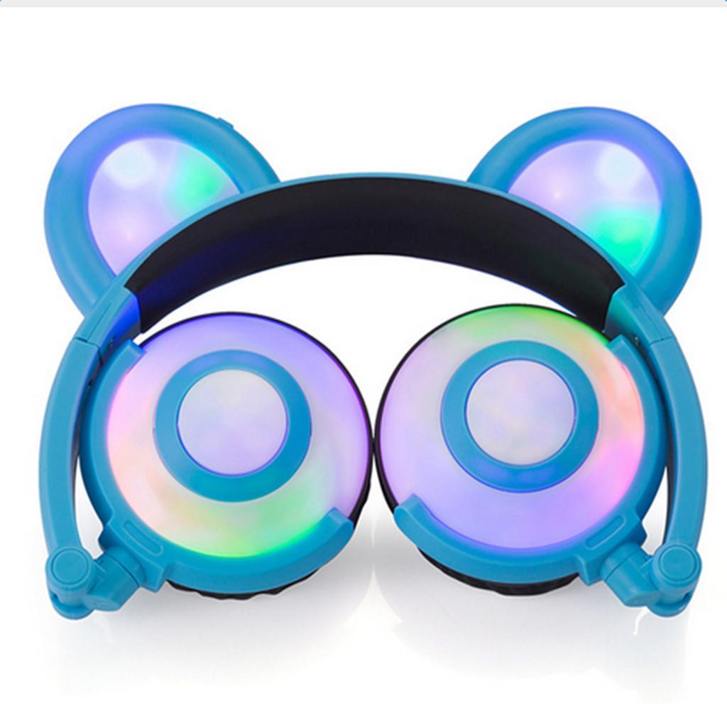 Foldable LED light Flashing Glowing Bear Ear Headphone Gaming Headset