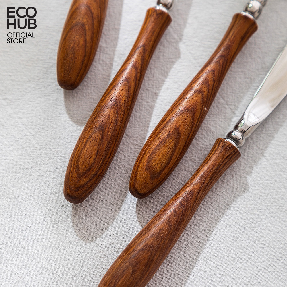 Bộ dao muỗng nĩa inox Cao Cấp, cán gỗ ECOHUB màu bạc sang trọng, Sử dụng cho nhà hàng cao cấp / cá nhân