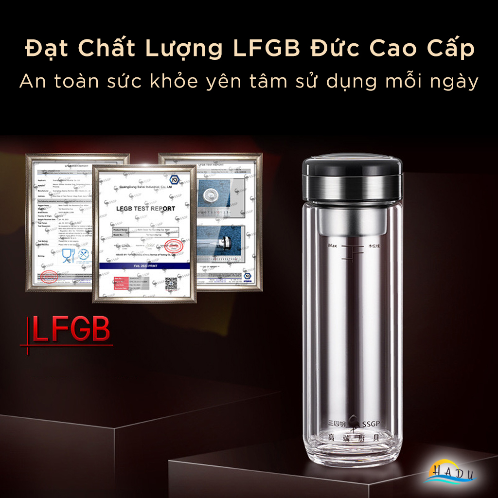 Bình Pha Trà Giữ Nhiệt Thủy Tinh 2 Lớp Có Lõi Lưới Lọc Cao Cấp 400ml Đạt Chất Lượng LFGB Đức SSGP