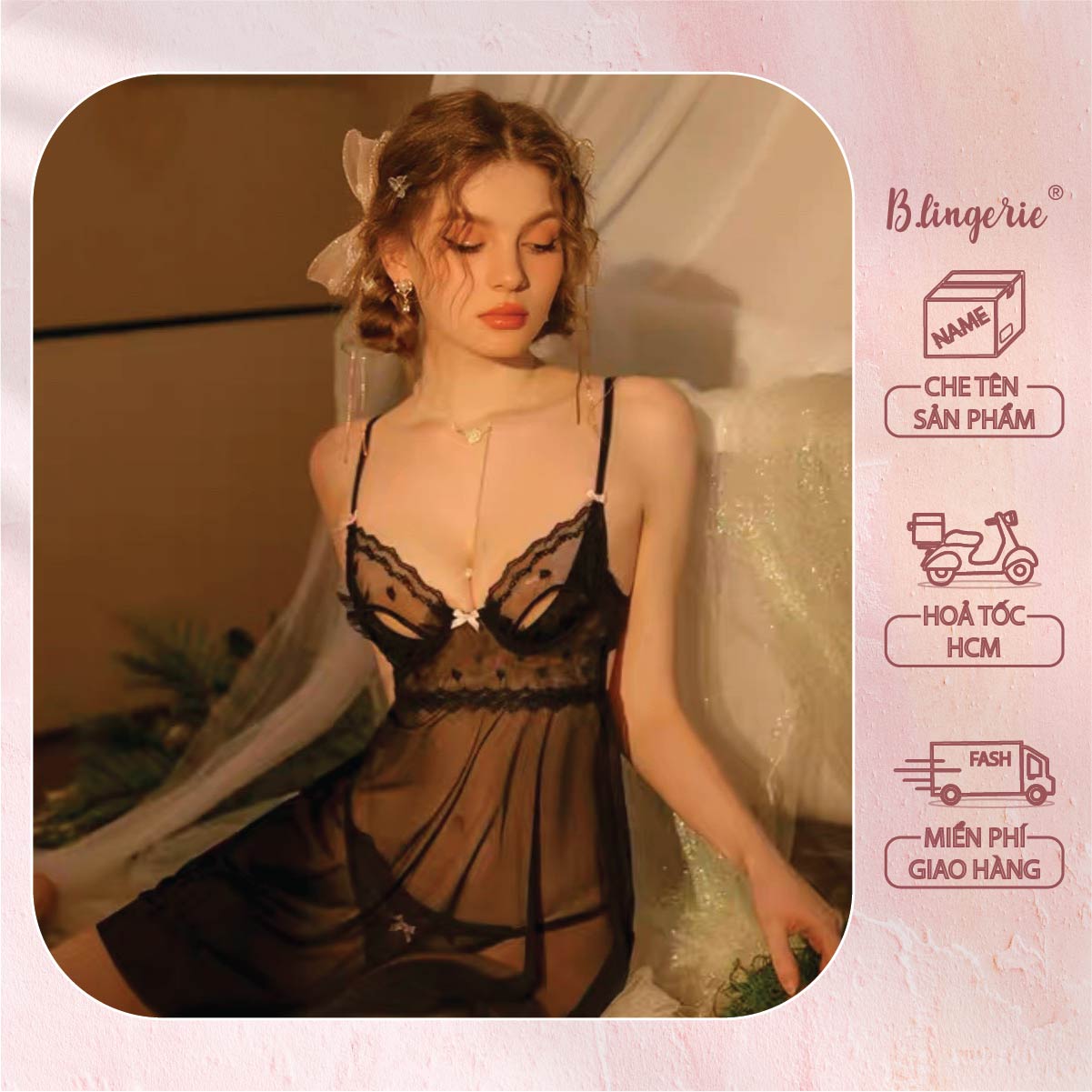 Đầm Ngủ Xuyên Thấu Hai Dây - B.Lingerie