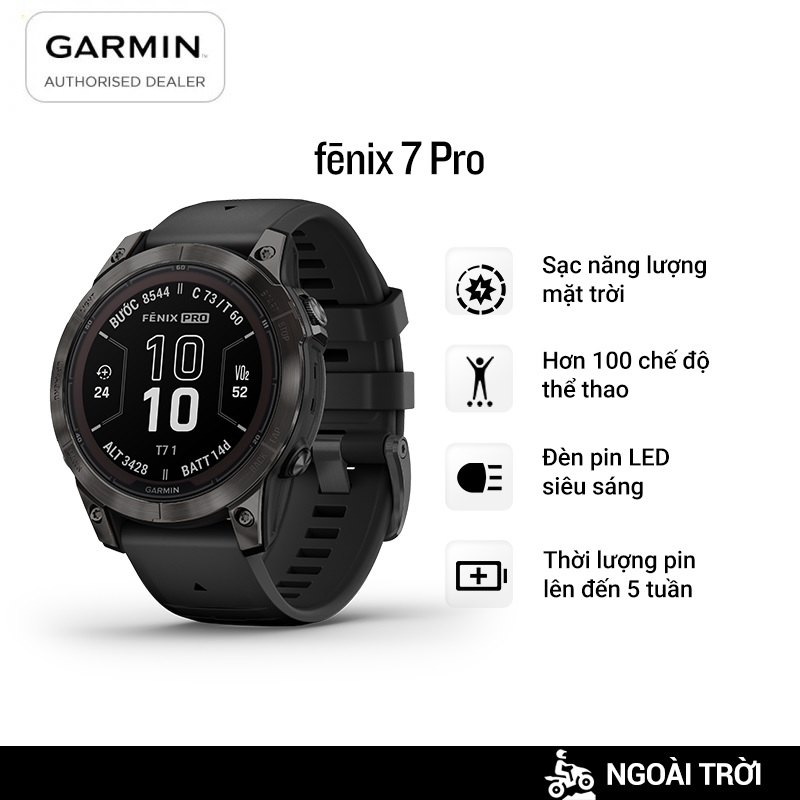 Đồng hồ Thông Minh Garmin fēnix 7 Pro Sapphire Solar (Black) - Hàng Chính Hãng