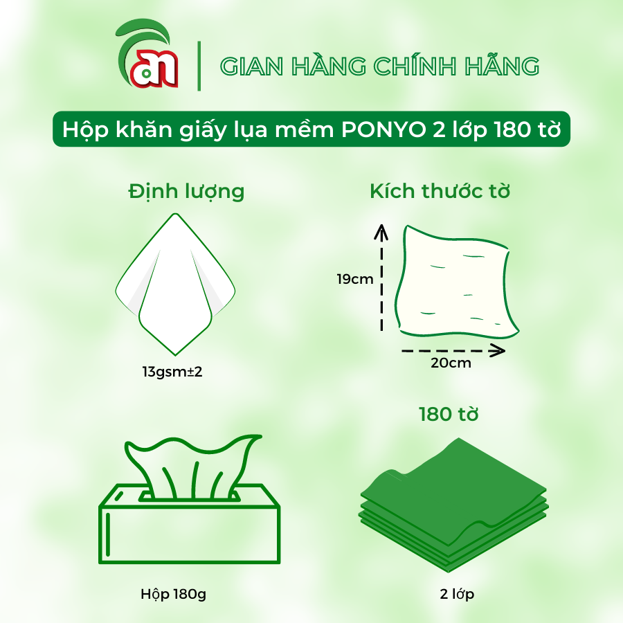 Combo PONYO gia đình vui vẻ: 10 Giấy vệ sinh cuộn lớn, 10 gói Khăn giấy, 5 cuộn Khăn giấy lau bếp và 5 Hộp Khăn giấy lụa